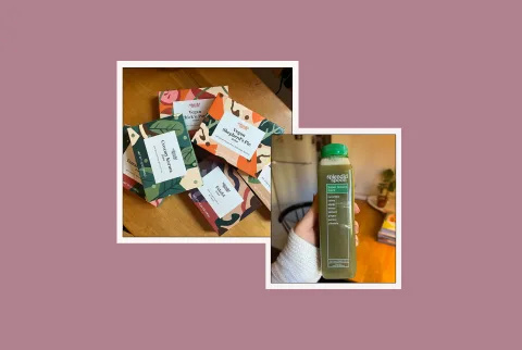 精美勺盒配送和手拿绿汁的图片