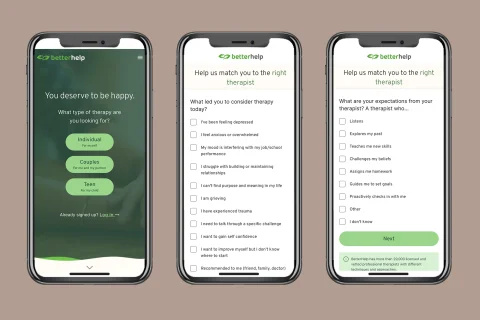 휴대 전화의 온라인 치료 가입 프로세스에 대한 betterhelp