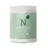   Бял пластмасов буркан със зелен етикет и бял текст, който чете nutriprotein