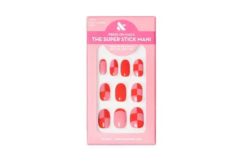   Olive & June Pink Checker Party Tab Press-Ons